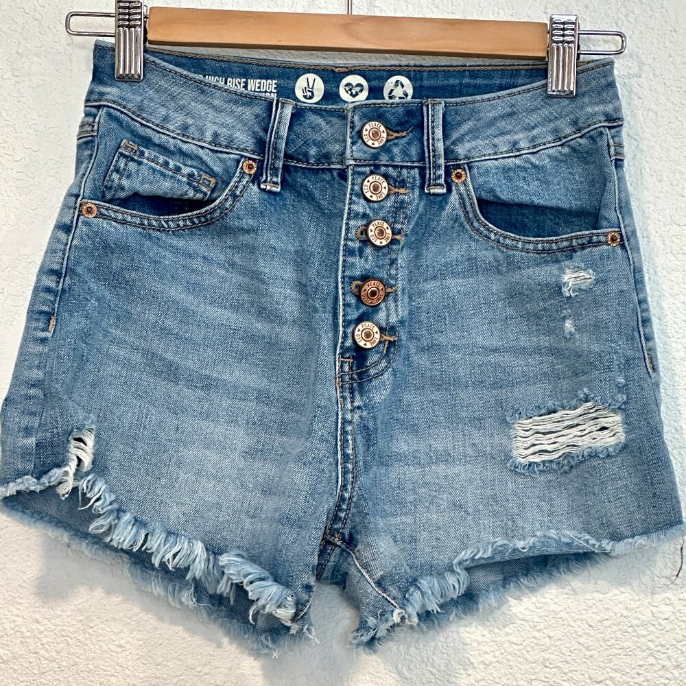 Peace Love Eco by Rewash Cut-Off Jean Shorts Button Fly Distressed Womens 0 / 24
